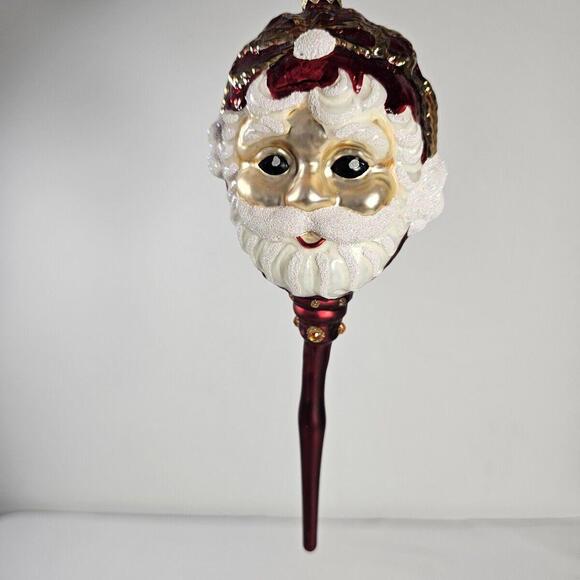 Vintage Blown Glass Santa Head Teardrop Spiral Christmas Tree Ornament - Picture 1 of 6